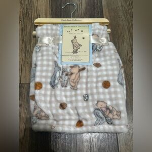 Pooh Bear Collection beige gingham plush baby blanket sports baseball soccer